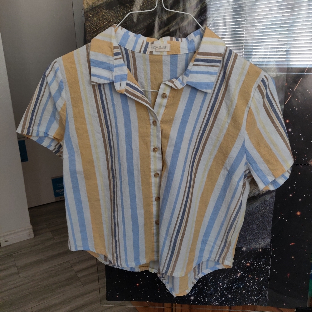 UO crop top buttoned down stripped shirt